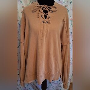 EUC Easel Dusty Rose Mineral Wash Boyfriend Baggy Cotton Casual Lace Hoodie SZ S
